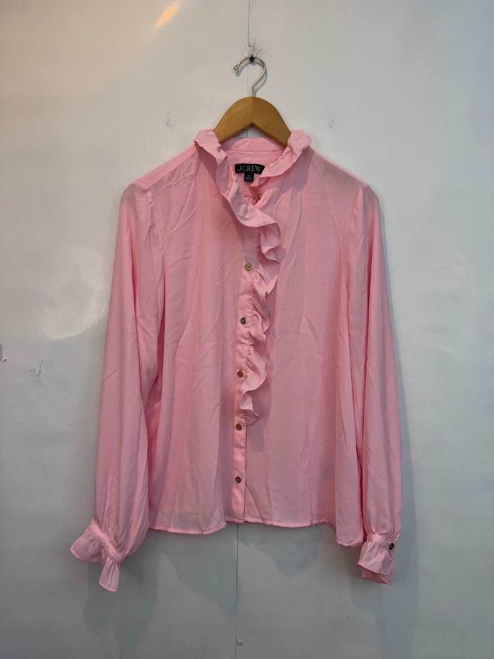 J. Crew Women's Drapey Cottage Top in Pink Size 12 Button Front Ruffles